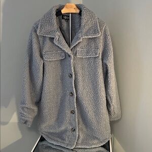 Coffee Shop Cozy Gray Teddy Jacket shacket EUC large
